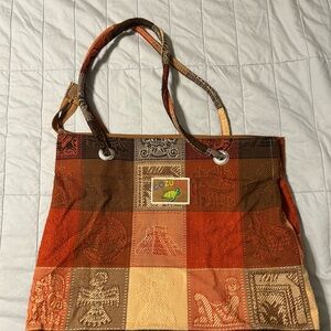 Cozumel Orange and Brown Patchwork Tote